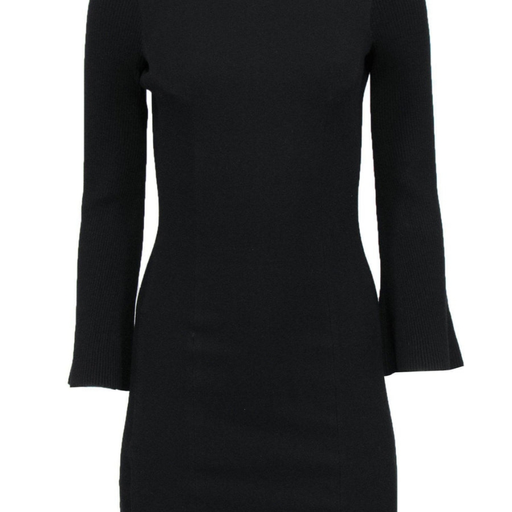 Derek Lam - Black Bell Sleeve Dress W/ Ribbed Knit Accents - Picture 3 of 8
